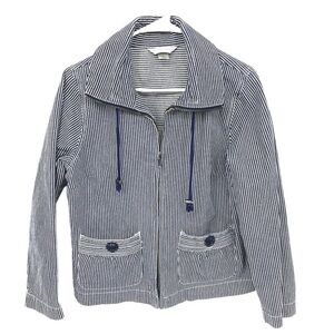 Christopher & Banks Nautical Stripe Cotton Jacket Full Zip with Pockets sz Small